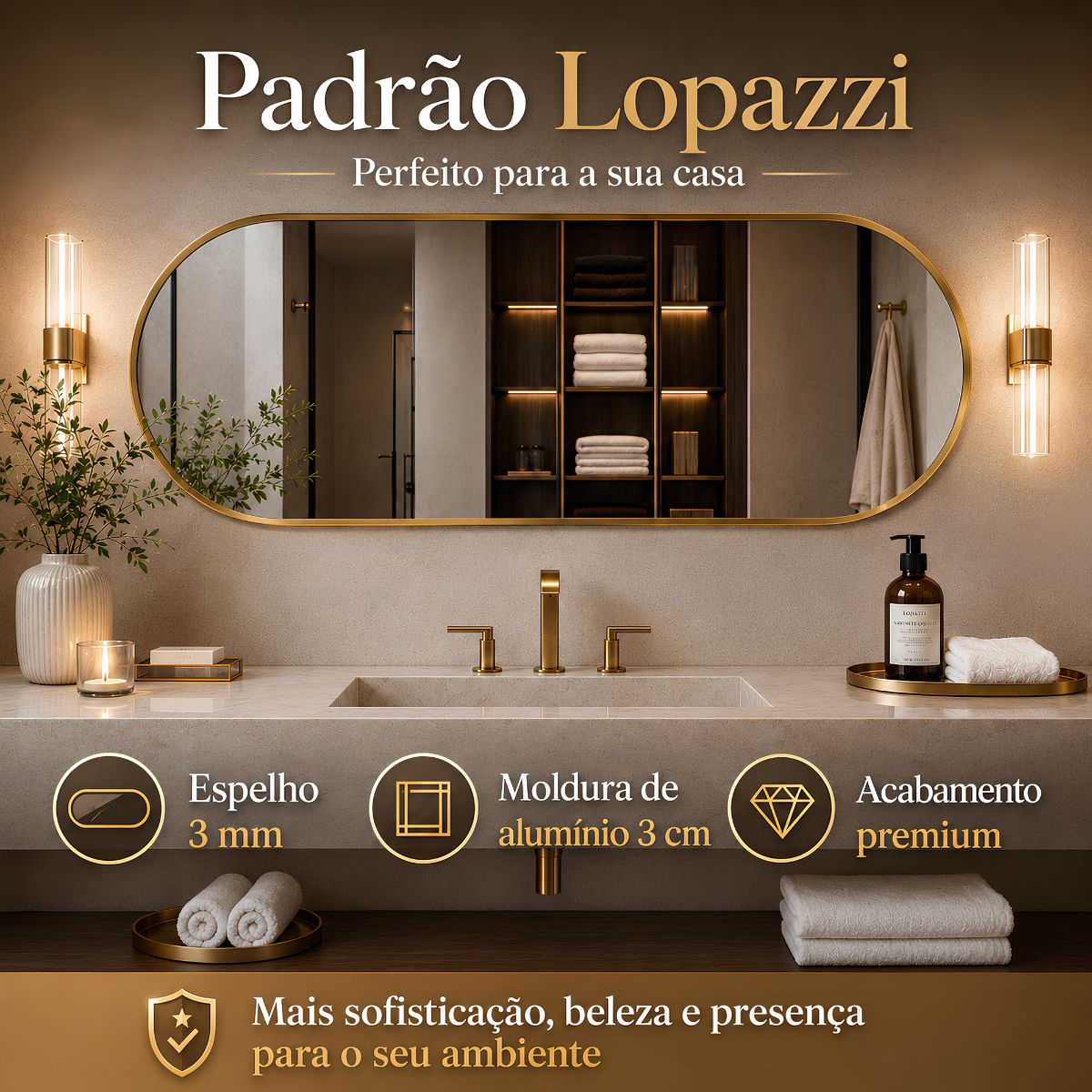 Espelho Grande Oval Corpo Inteiro 90X50cm com Moldura de Alumínio para Closet Sala Quarto Hall