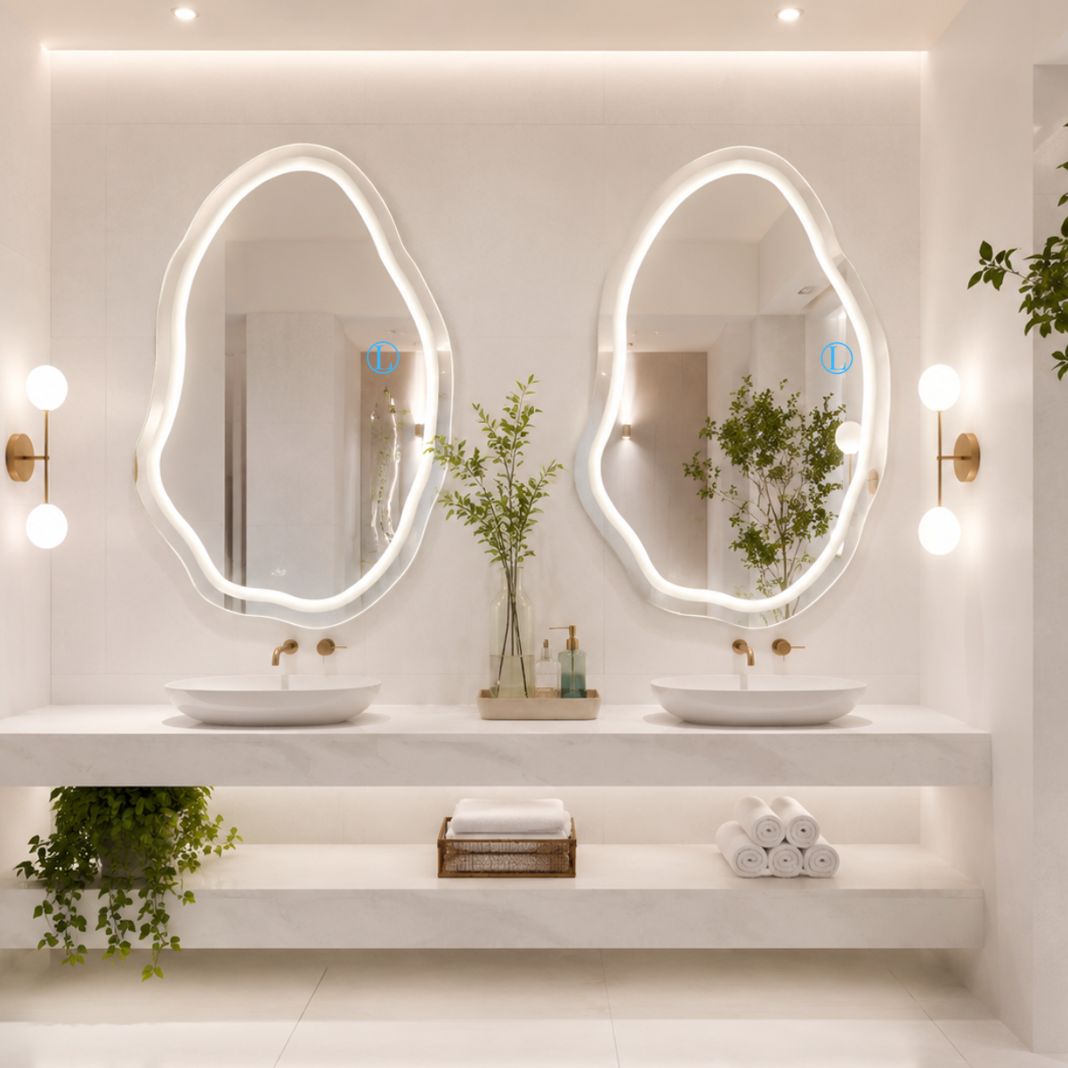 Espelho Orgânico Venus 90x60 com 3 Tonalidades de Led Jateado (Quente, Neutro e Frio)
