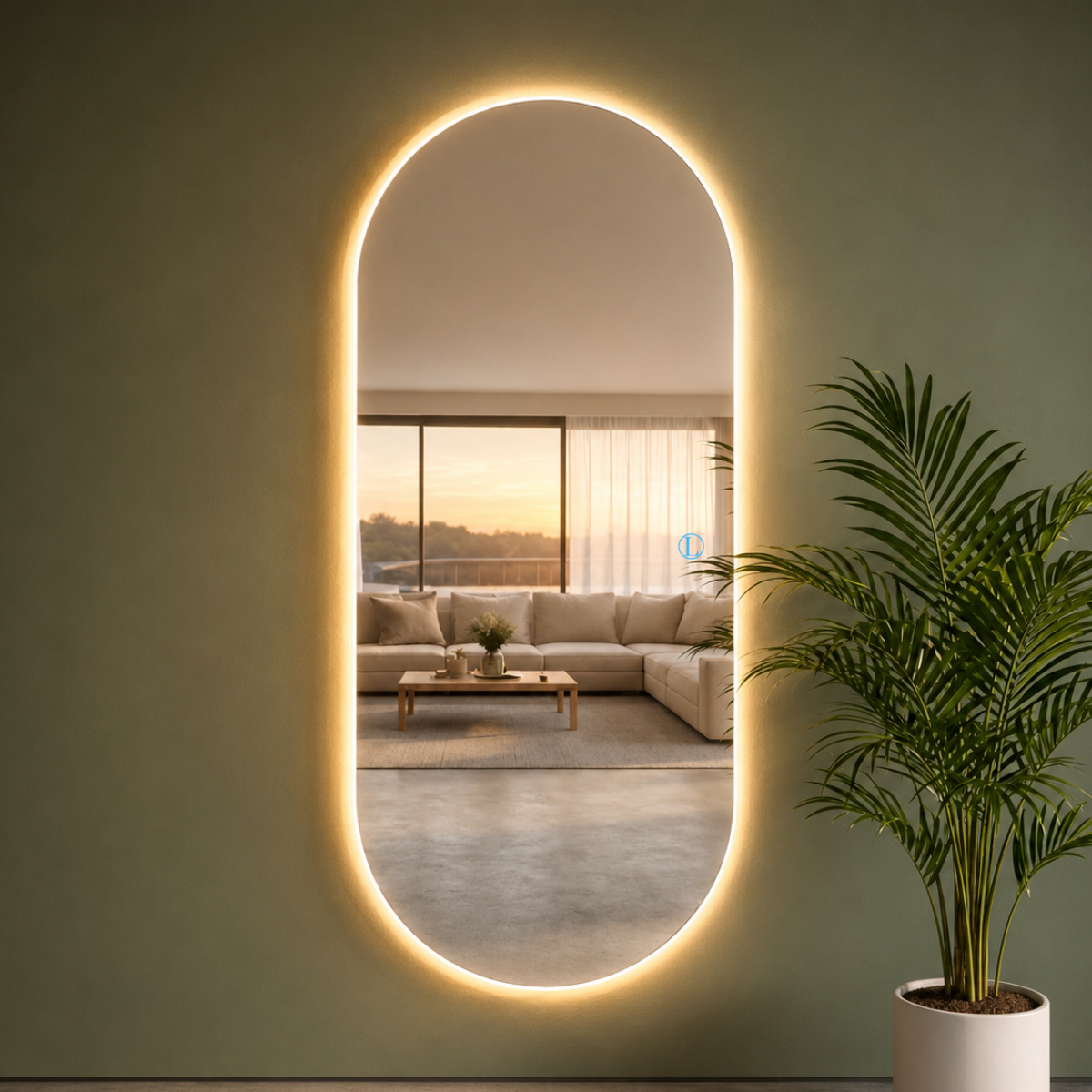 Espelho Solis Oval Polido 90x40cm com 3 Tonalidades de Led (Quente, Neutro e Frio)