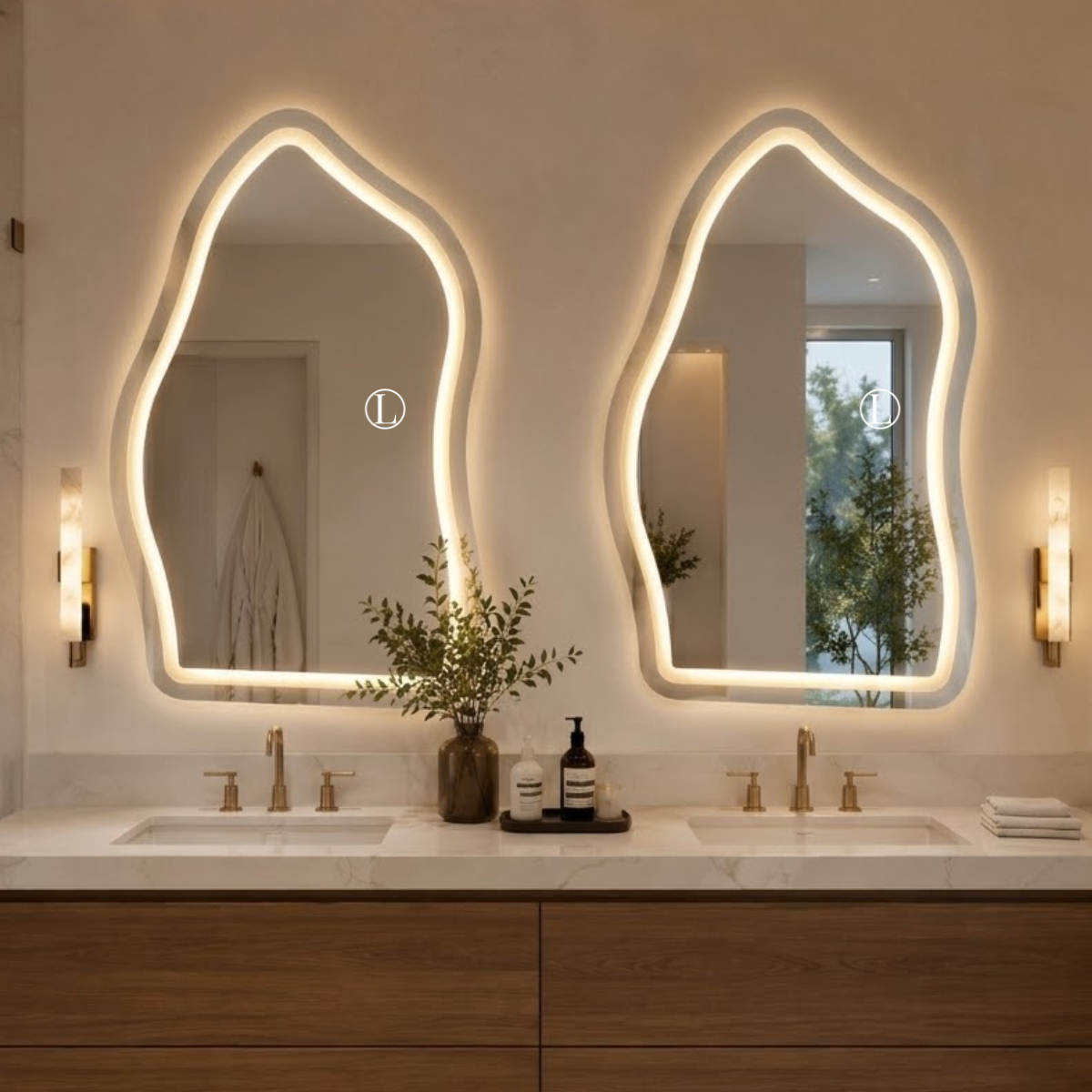 Espelho Orgânico Magnus 90x60cm Com Led Jateado de 3 Tonalidades (Quente, Neutro e Frio)