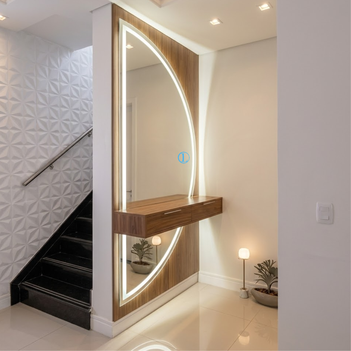 Espelho Meia Lua Polido Com Led Jateado 170x70 3 Tonalidades de Led (Quente, Neutro e Frio)