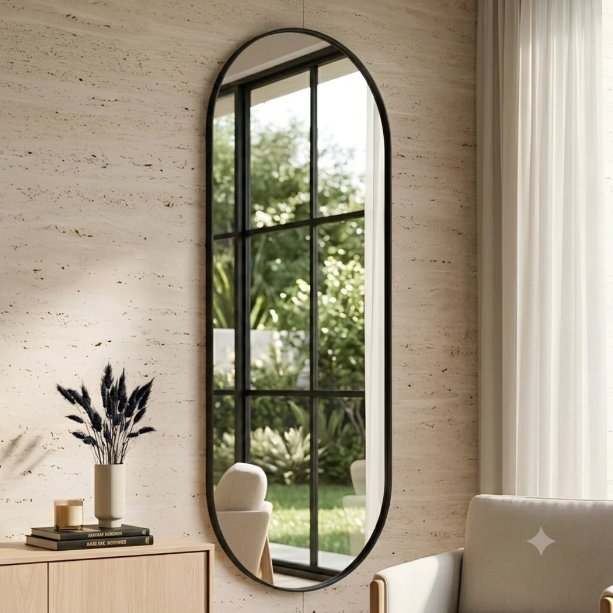Espelho Grande Oval Corpo Inteiro 90X50cm com Moldura de Alumínio para Closet Sala Quarto Hall