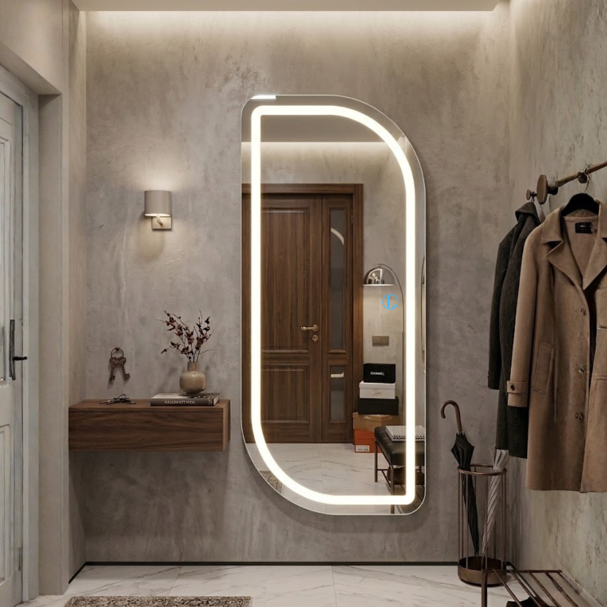 Espelho Polido Vitta 110x50cm Com 3 Tonalidades de Led Jateado (Quente, Neutro e Frio)