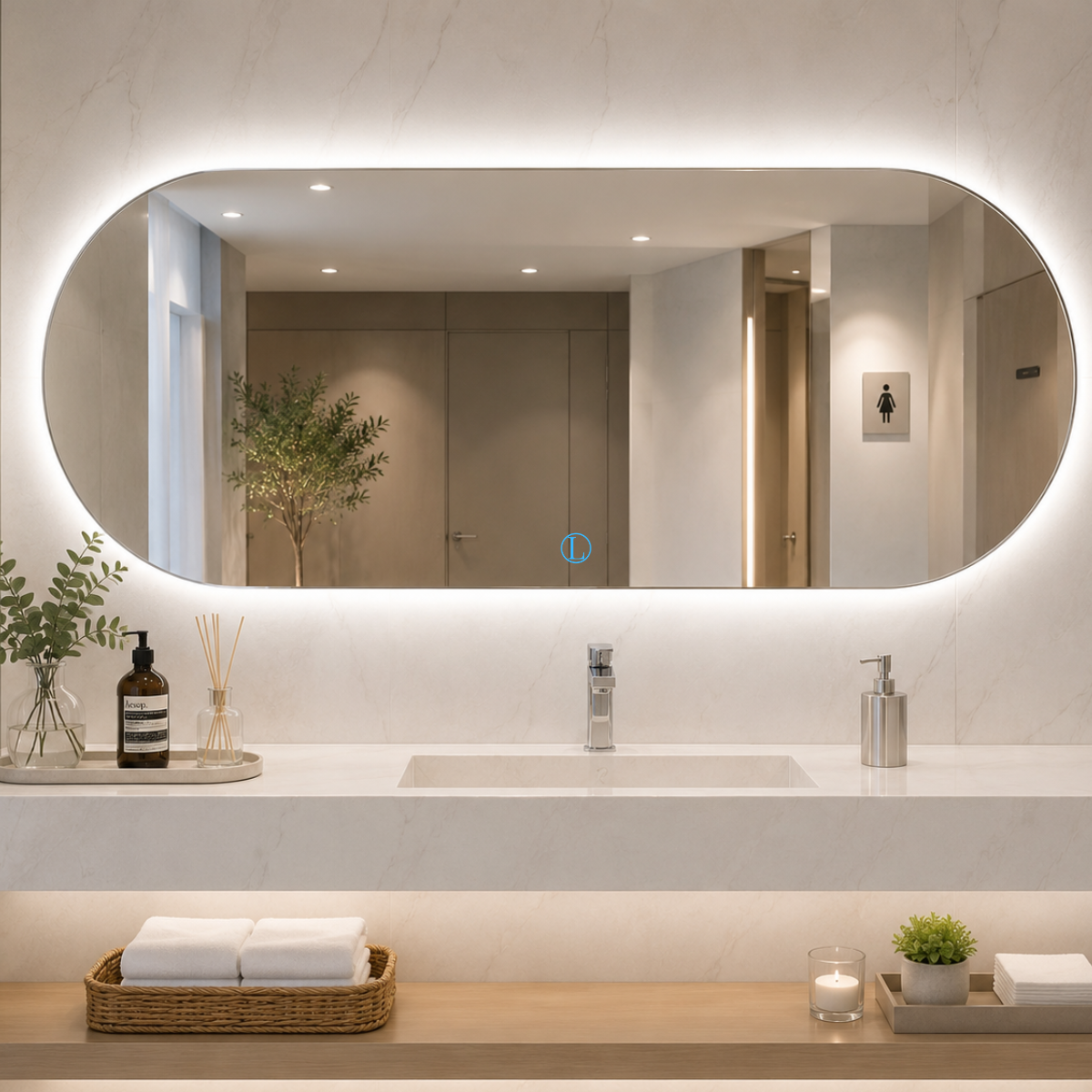 Espelho Solis Oval Polido 90x40cm com 3 Tonalidades de Led (Quente, Neutro e Frio)