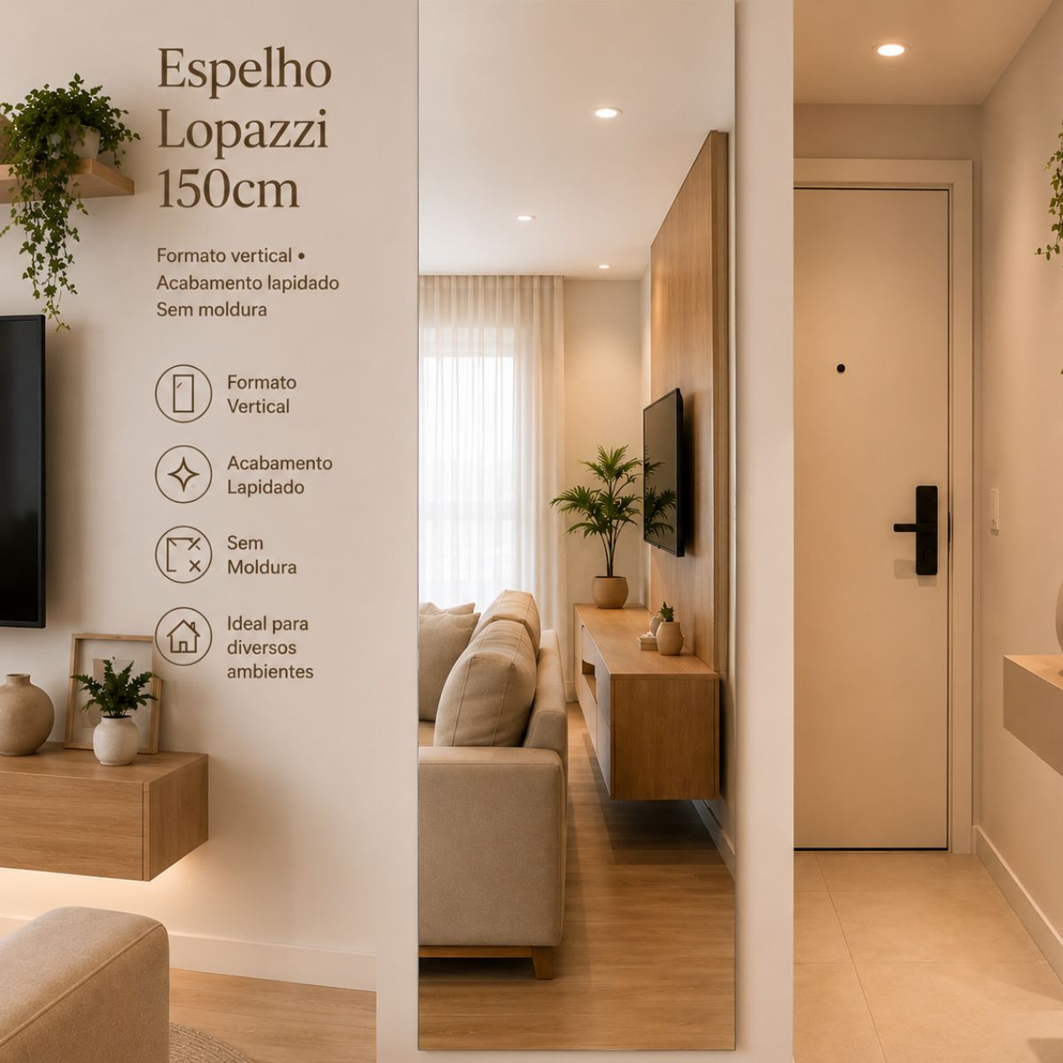 Espelho Retangular Corpo Inteiro 150x40 Lapidado Sem Moldura Decorativo