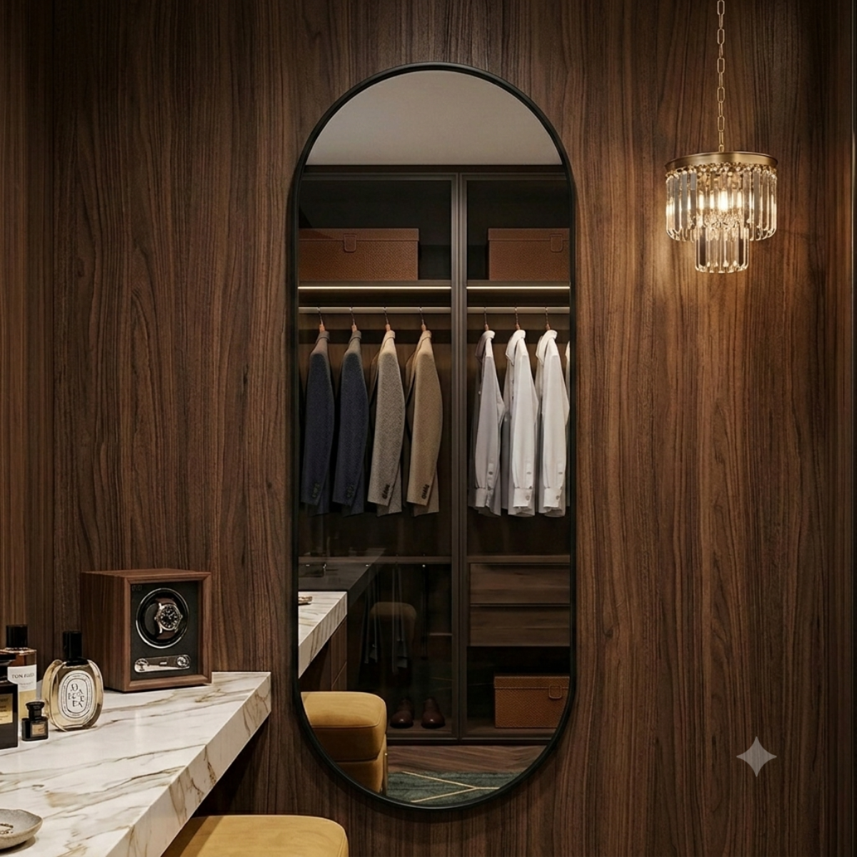 Espelho Grande Oval Corpo Inteiro 90X50cm com Moldura de Alumínio para Closet Sala Quarto Hall