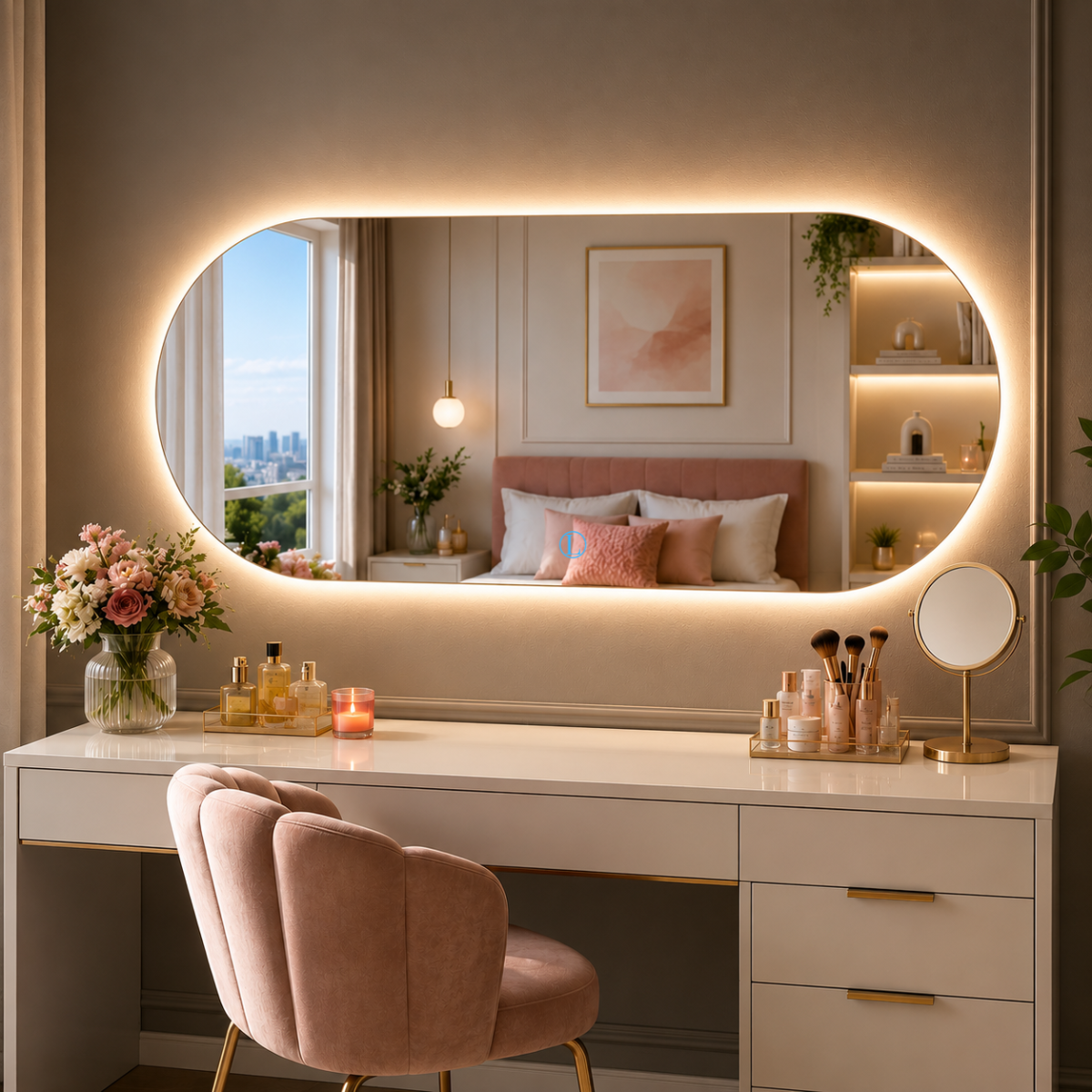Espelho Solis Oval Polido 90x40cm com 3 Tonalidades de Led (Quente, Neutro e Frio)
