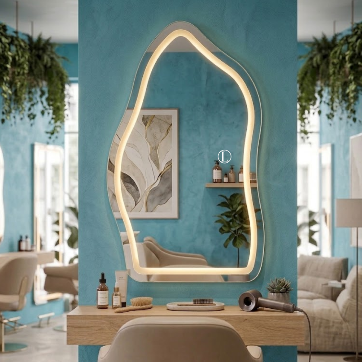 Espelho Orgânico Magnus 90x60cm Com Led Jateado de 3 Tonalidades (Quente, Neutro e Frio)