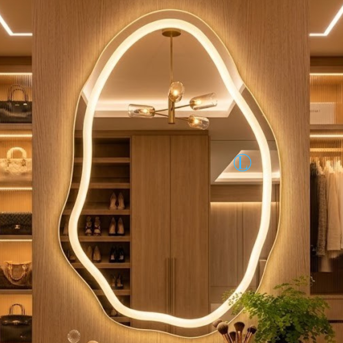Espelho Orgânico Venus 90x60 com 3 Tonalidades de Led Jateado (Quente, Neutro e Frio)