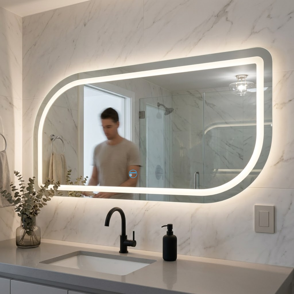 Espelho Polido Vitta 110x50cm Com 3 Tonalidades de Led Jateado (Quente, Neutro e Frio)
