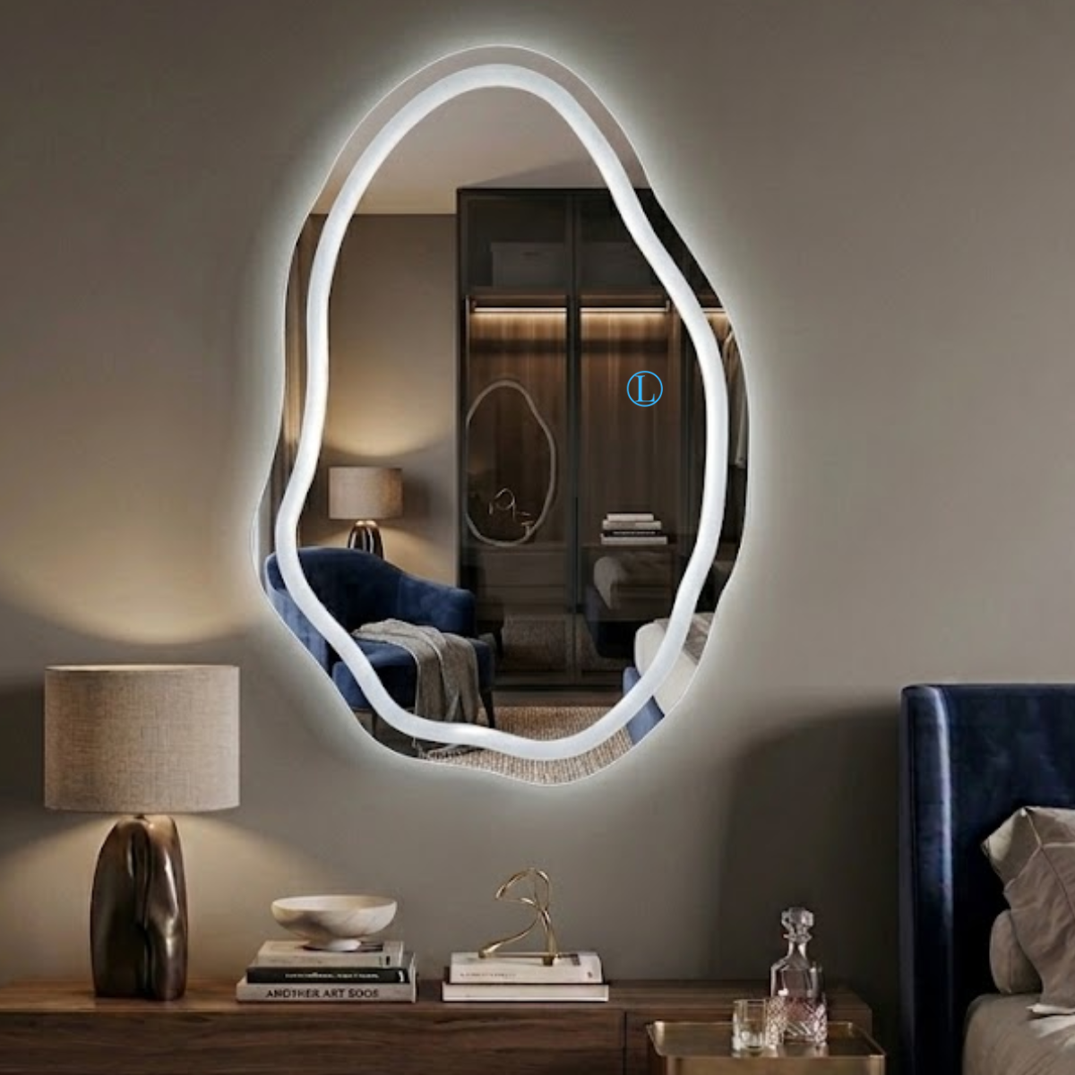 Espelho Orgânico Venus 90x60 com 3 Tonalidades de Led Jateado (Quente, Neutro e Frio)