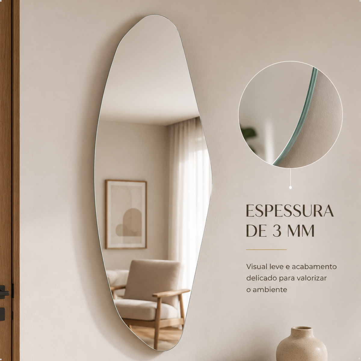 Espelho Decorativo Brisa 110x50 cm Lapidado Lopazzi Sem Moldura