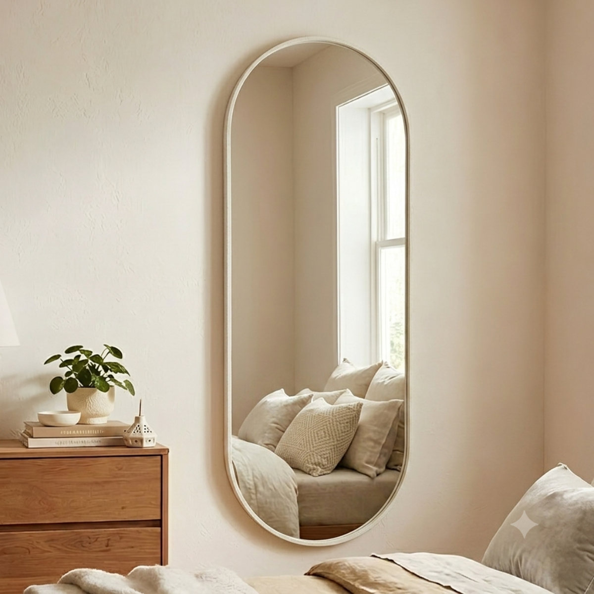 Espelho Grande Oval Corpo Inteiro 90X50cm com Moldura de Alumínio para Closet Sala Quarto Hall