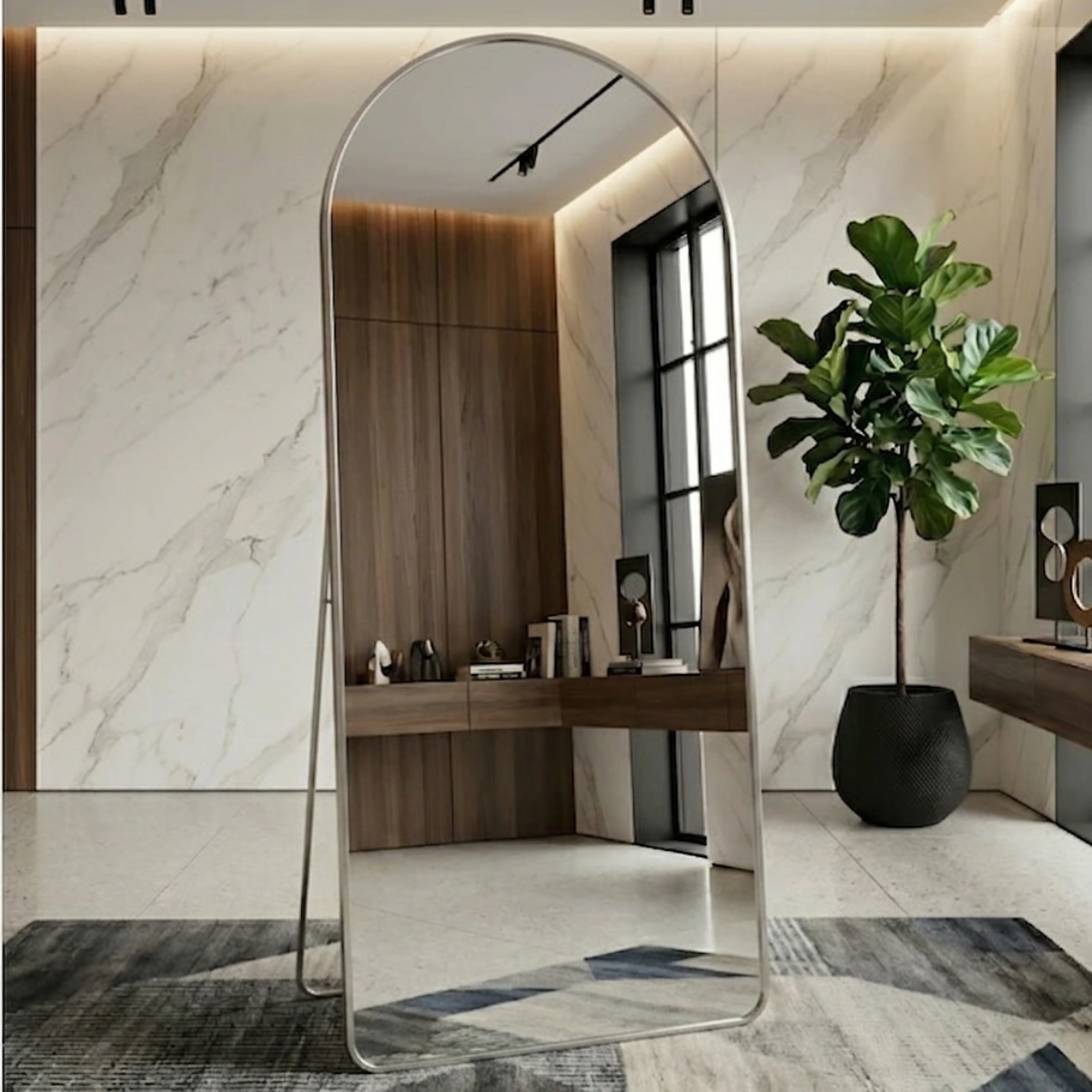 Espelho Decorativo Arcos Base Reta com Moldura 150x50cm