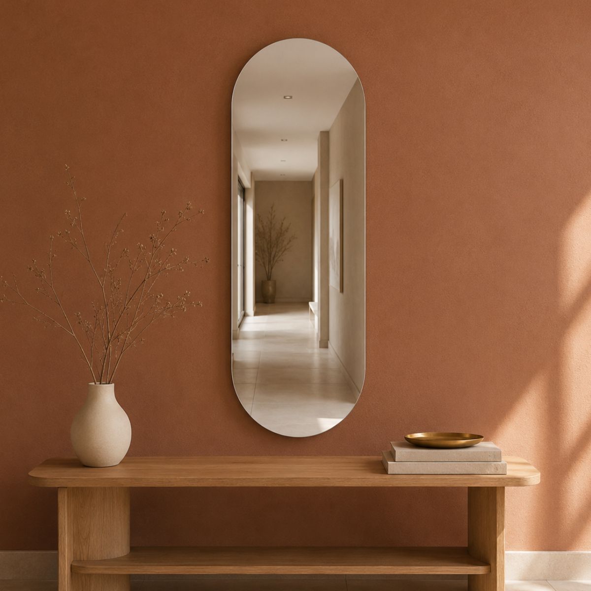Espelho Decorativo Oval 110x50 cm Lapidado Lopazzi Sem Moldura