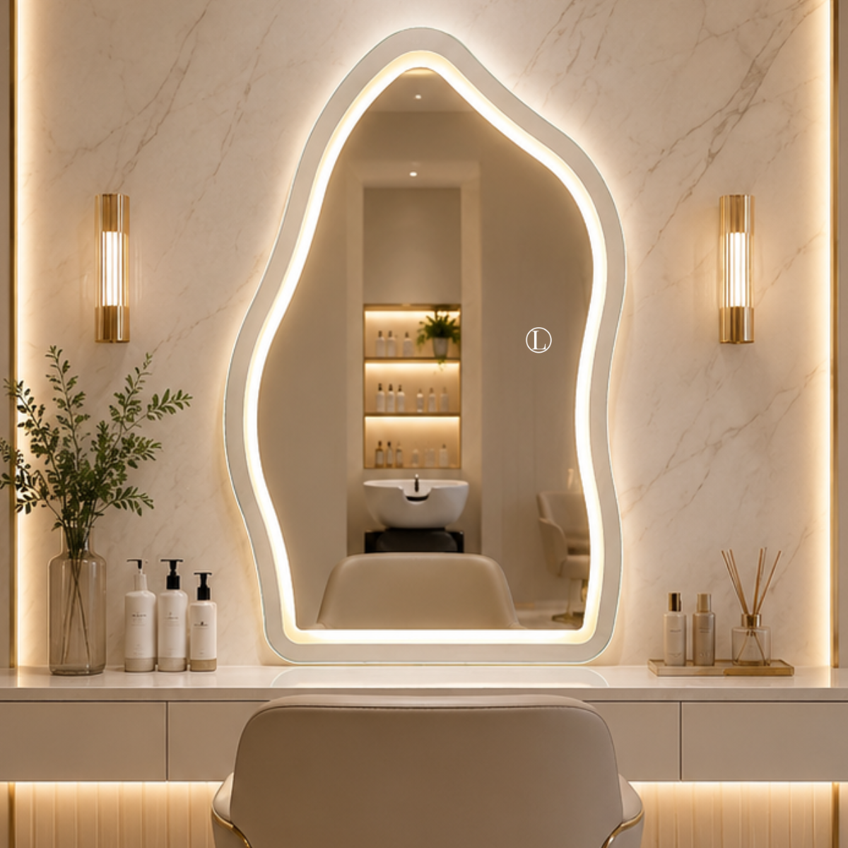 Espelho Orgânico Magnus 90x60cm Com Led Jateado de 3 Tonalidades (Quente, Neutro e Frio)