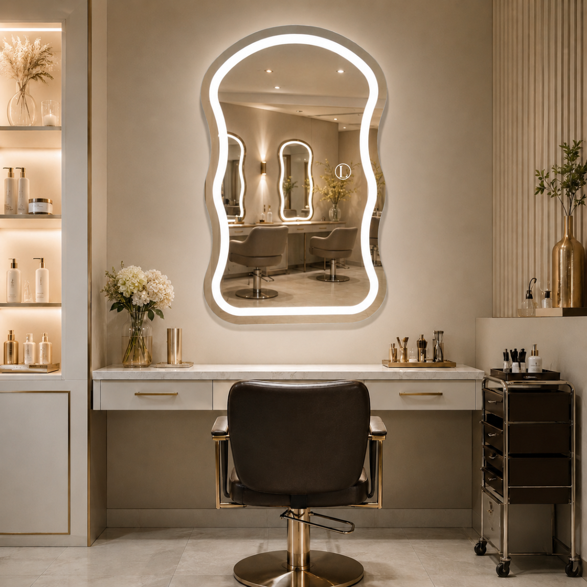 Espelho Orgânico Aura 90x60 com 3 Tonalidades de Led Jateado (Quente, Neutro e Frio)