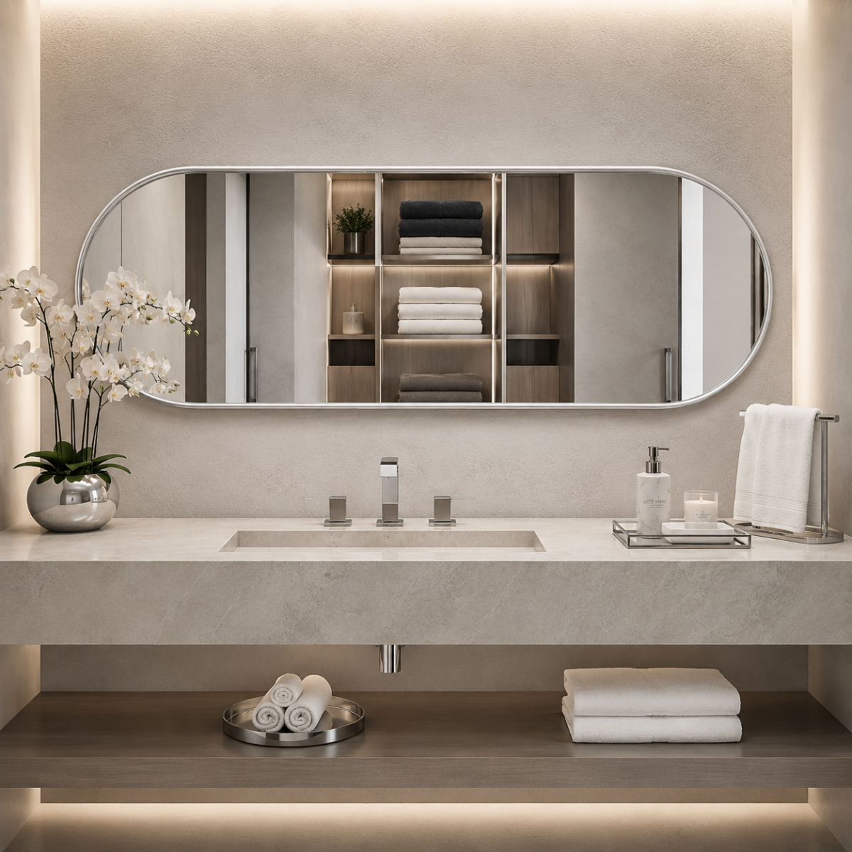 Espelho Grande Oval Corpo Inteiro 90X50cm com Moldura de Alumínio para Closet Sala Quarto Hall