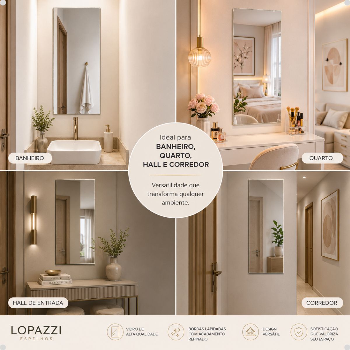 Espelho Decorativo Retangular 70x30 cm Lapidado Lopazzi Sem Moldura