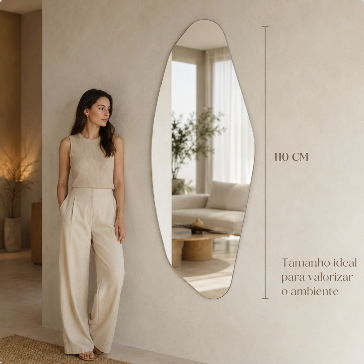 Espelho Decorativo Brisa 110x50 cm Lapidado Lopazzi Sem Moldura