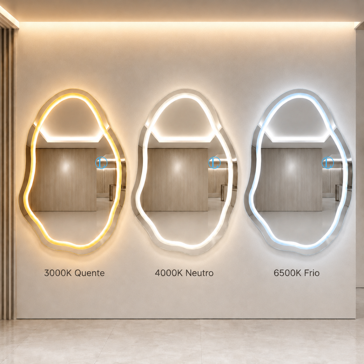 Espelho Orgânico Venus 90x60 com 3 Tonalidades de Led Jateado (Quente, Neutro e Frio)