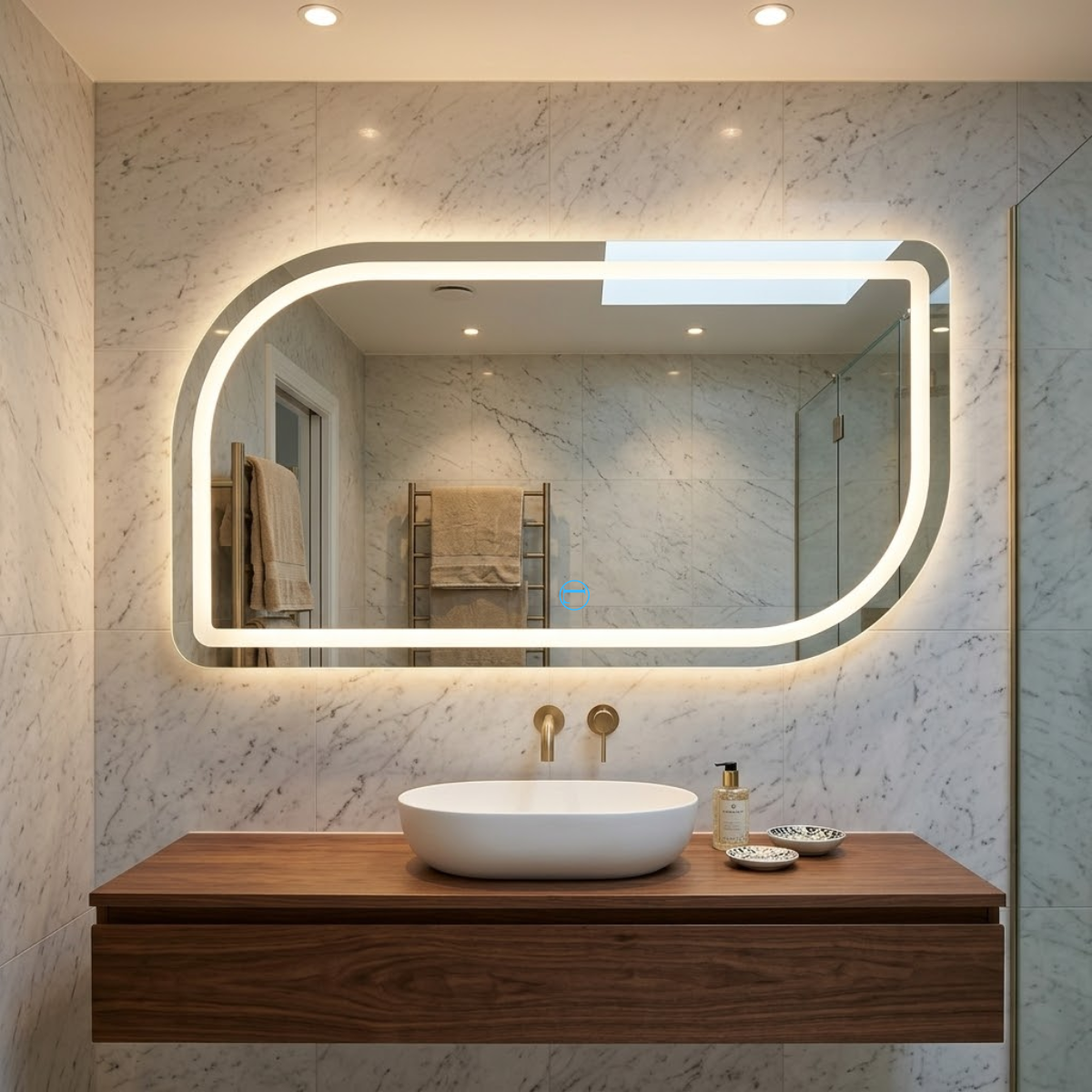 Espelho Polido Vitta 110x50cm Com 3 Tonalidades de Led Jateado (Quente, Neutro e Frio)
