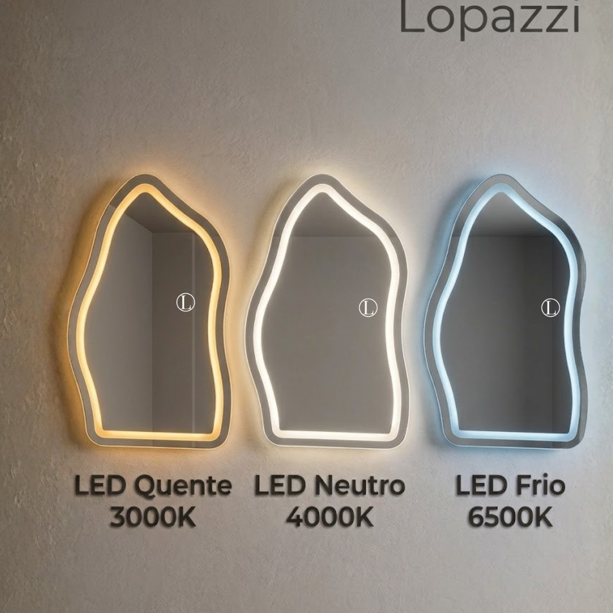 Espelho Orgânico Magnus 90x60cm Com Led Jateado de 3 Tonalidades (Quente, Neutro e Frio)