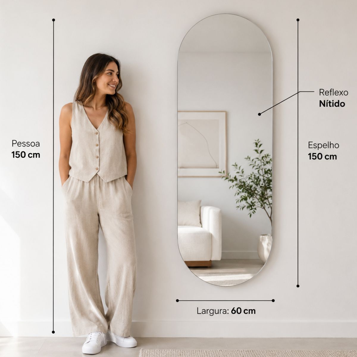 Espelho Decorativo Oval 150x60 cm Lapidado Lopazzi Sem Moldura