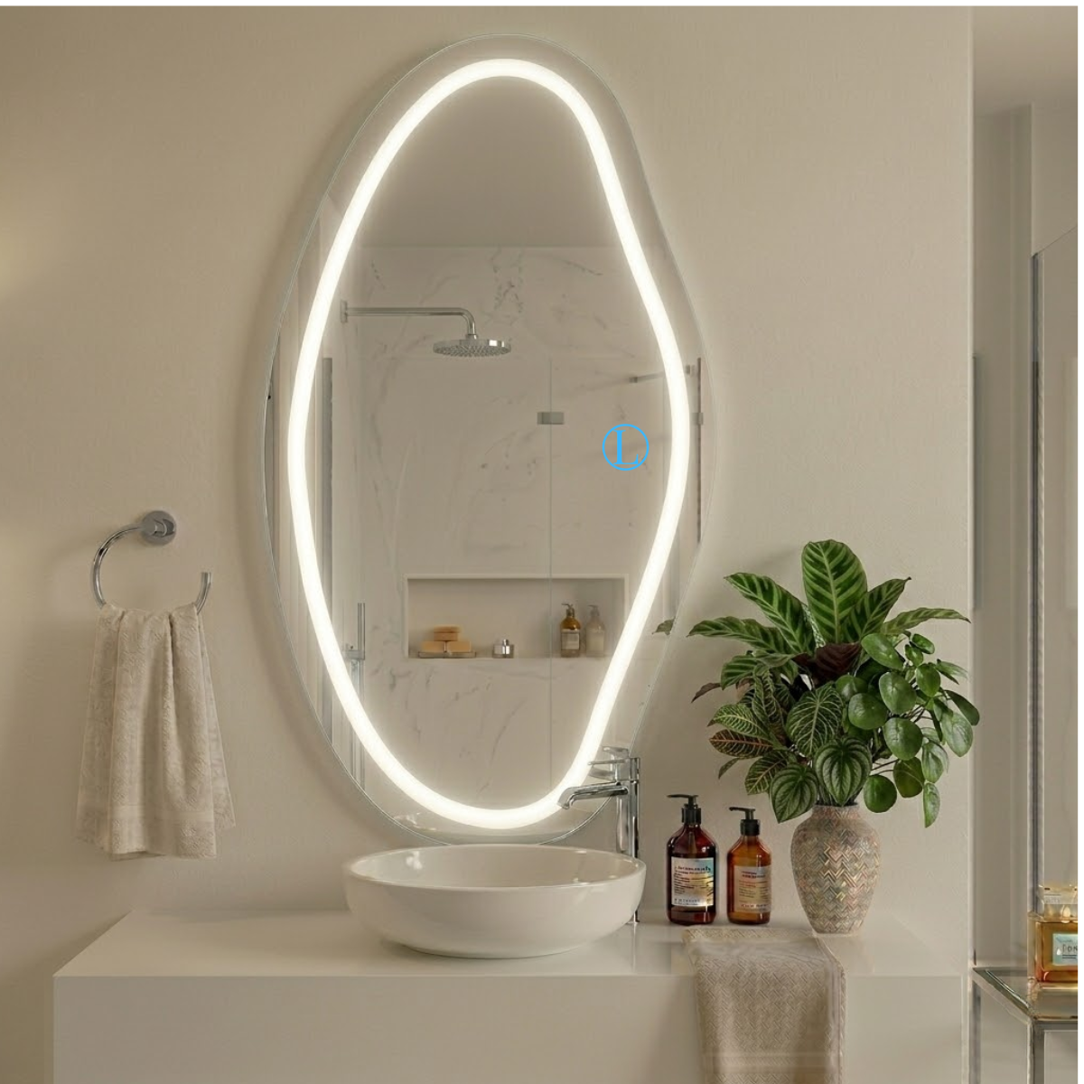 Espelho Orgânico Brisa 90x60 Com 3 Tons de Led Jateado (Quente, Frio e Neutro)