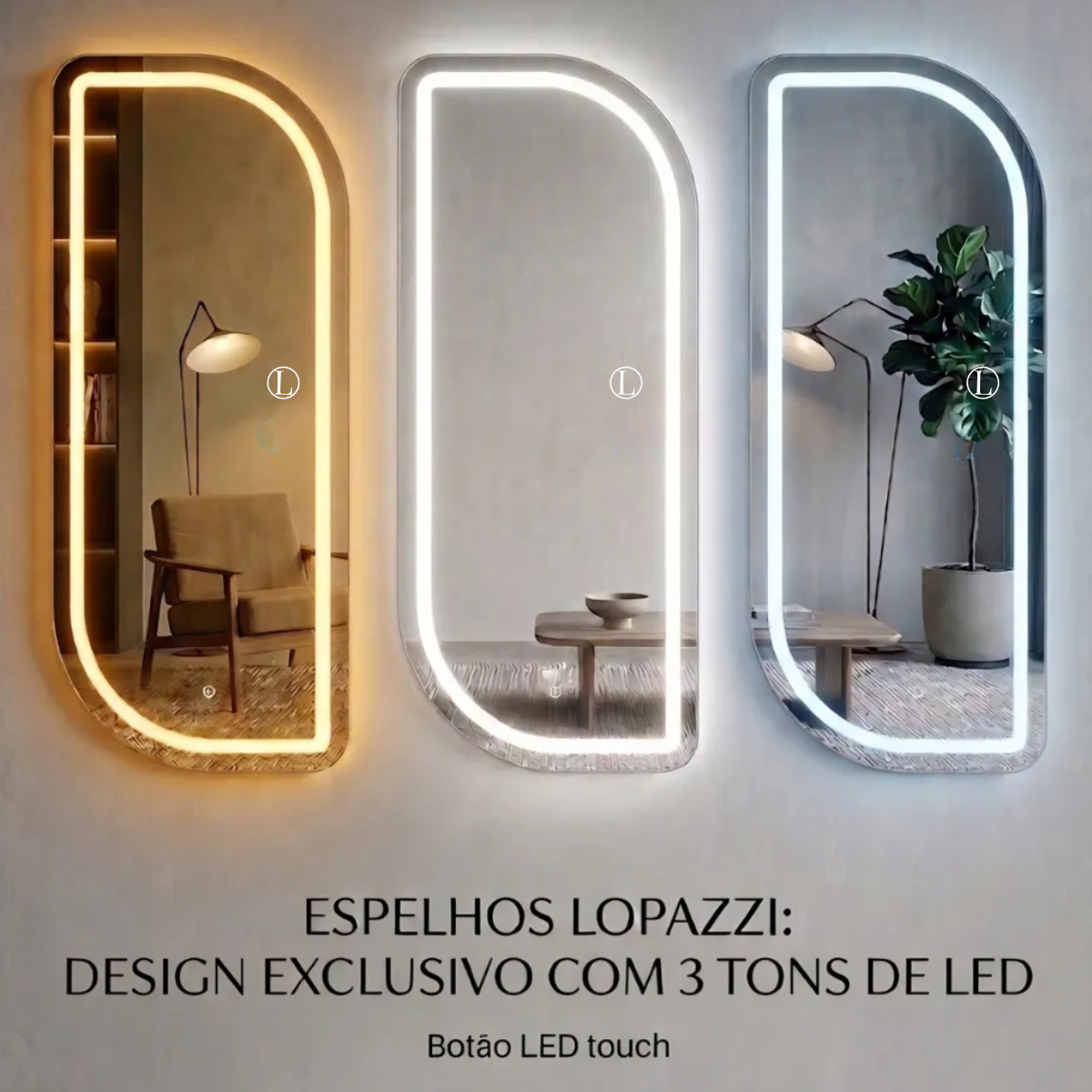 Espelho Vitta Corpo Inteiro Polido 170x70cm Com 3 Tonalidades de Led Jateado (Quente, Neutro e Frio)