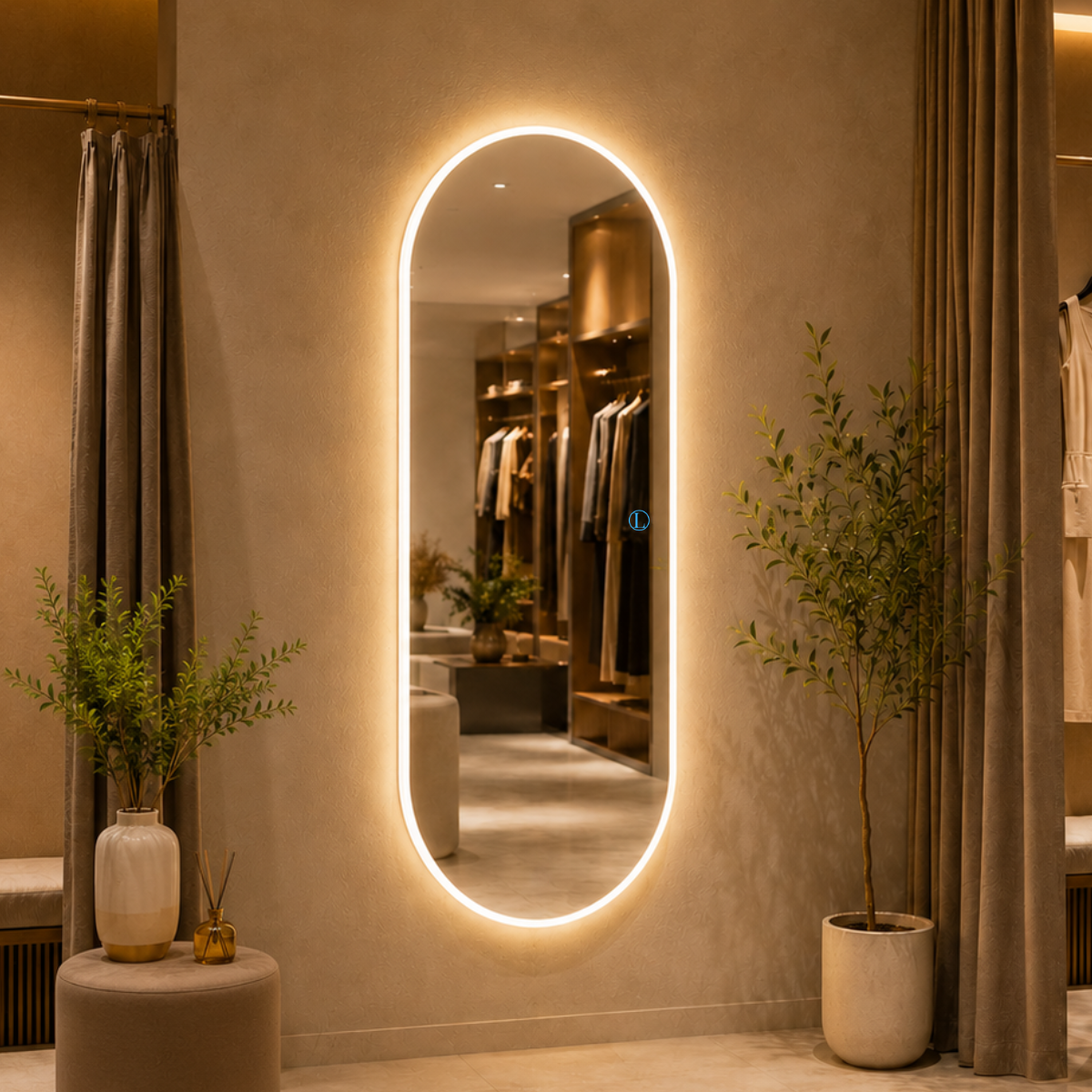 Espelho Solis Oval Polido 90x40cm com 3 Tonalidades de Led (Quente, Neutro e Frio)