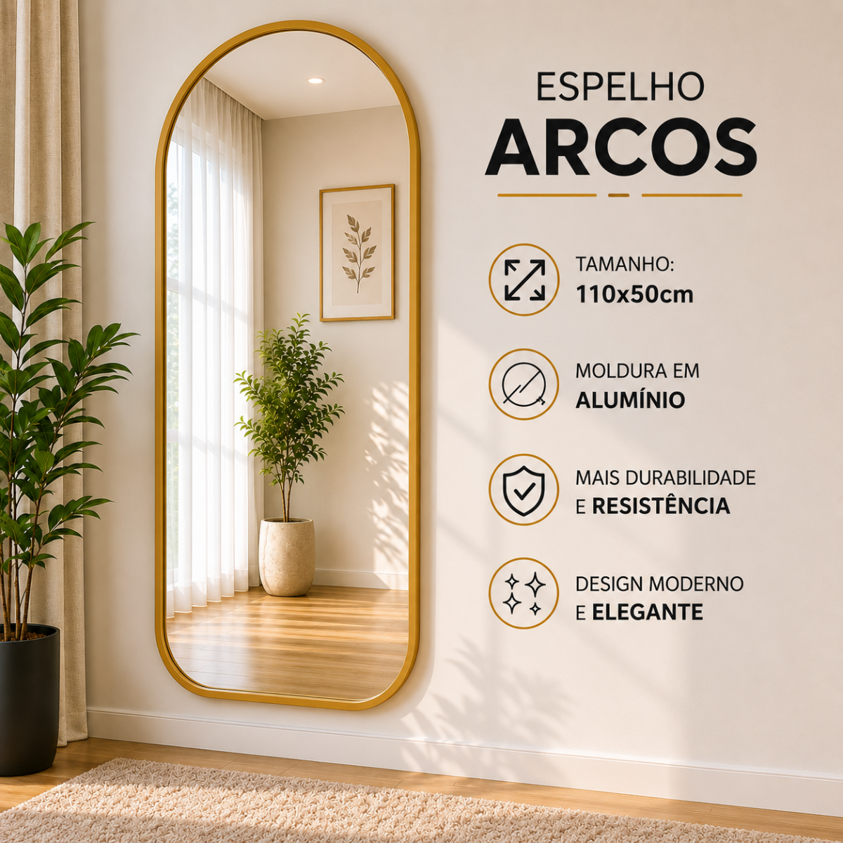 Espelho Decorativo Arcos com Moldura 110x50cm