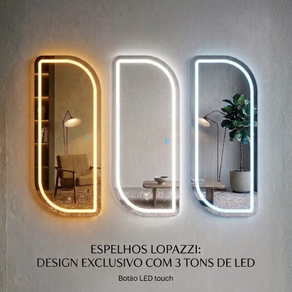 Espelho Polido Vitta 110x50cm Com 3 Tonalidades de Led Jateado (Quente, Neutro e Frio)