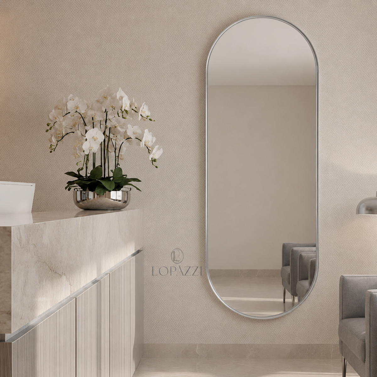 Espelho Grande Oval Corpo Inteiro 90X50cm com Moldura de Alumínio para Closet Sala Quarto Hall
