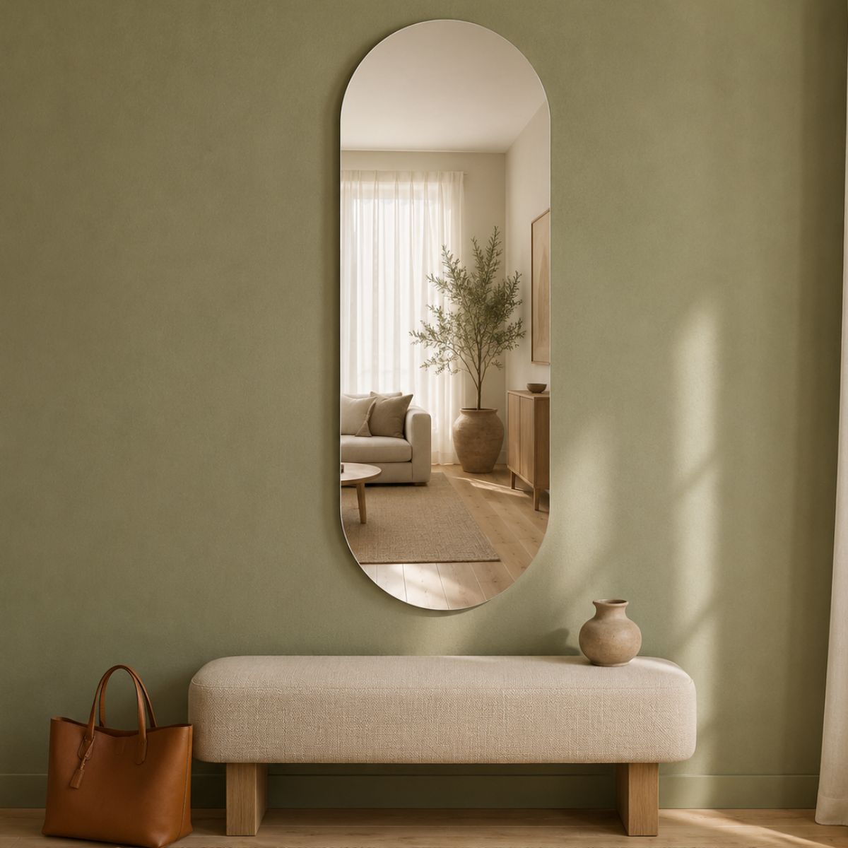 Espelho Decorativo Oval 110x50 cm Lapidado Lopazzi Sem Moldura