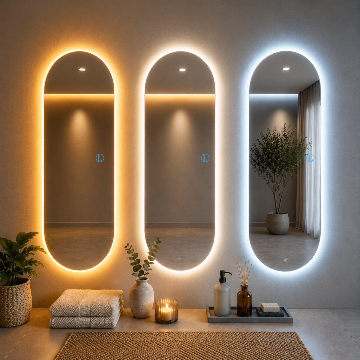 Espelho Solis Oval Polido 90x40cm com 3 Tonalidades de Led (Quente, Neutro e Frio)