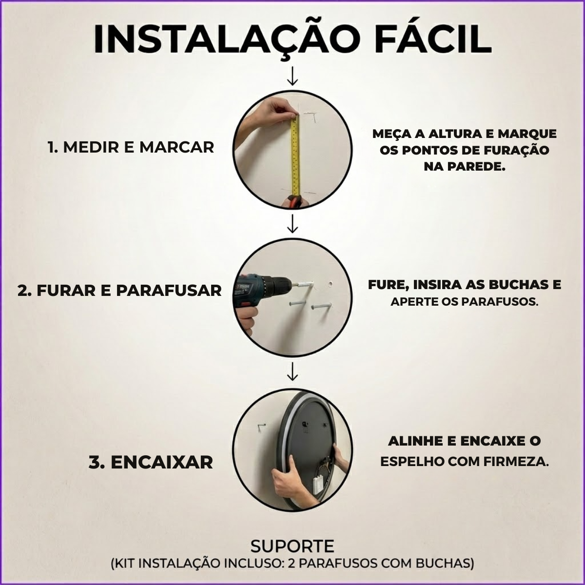 Espelho Lapidado Redondo Polido Jateado 80cm