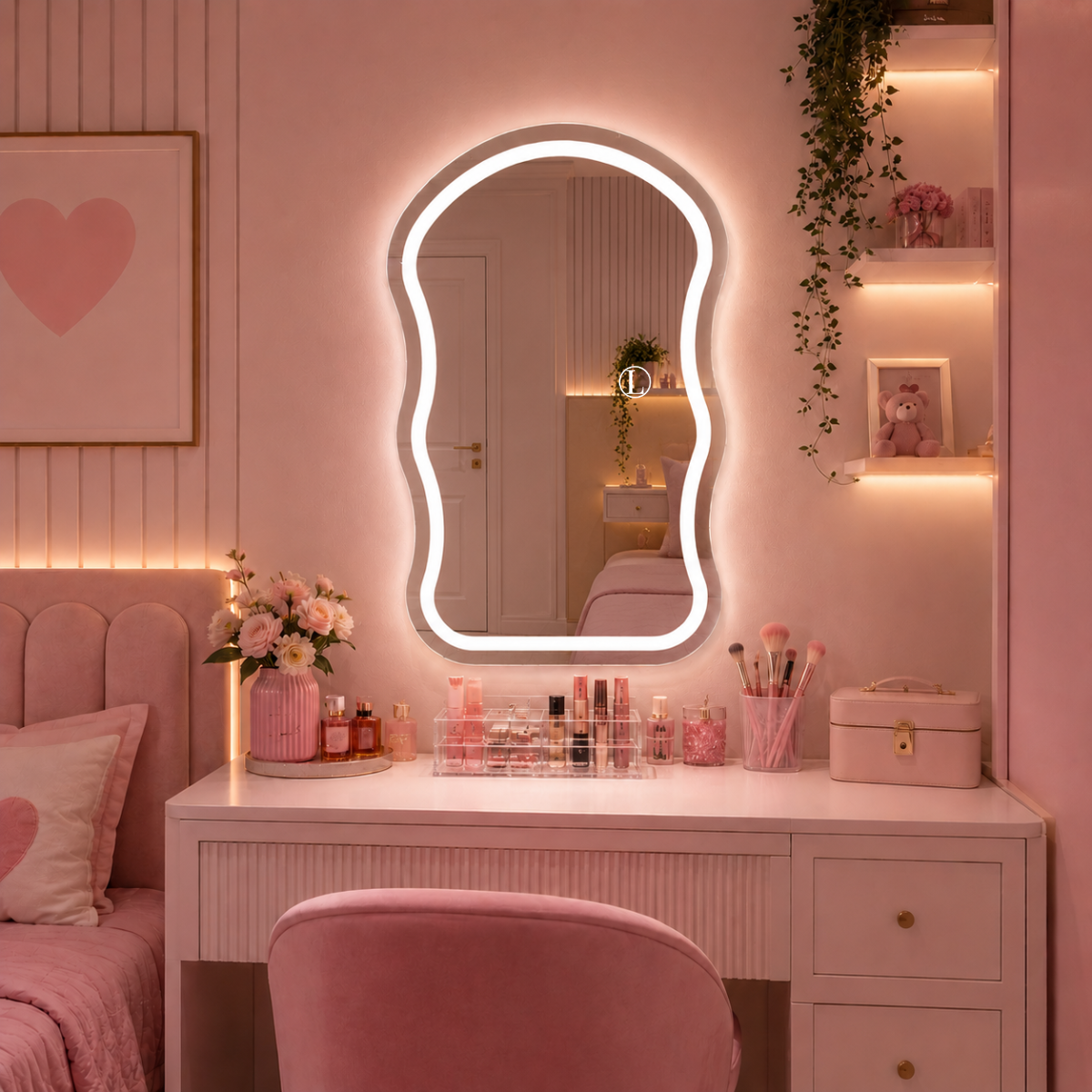 Espelho Orgânico Aura 90x60 com 3 Tonalidades de Led Jateado (Quente, Neutro e Frio)