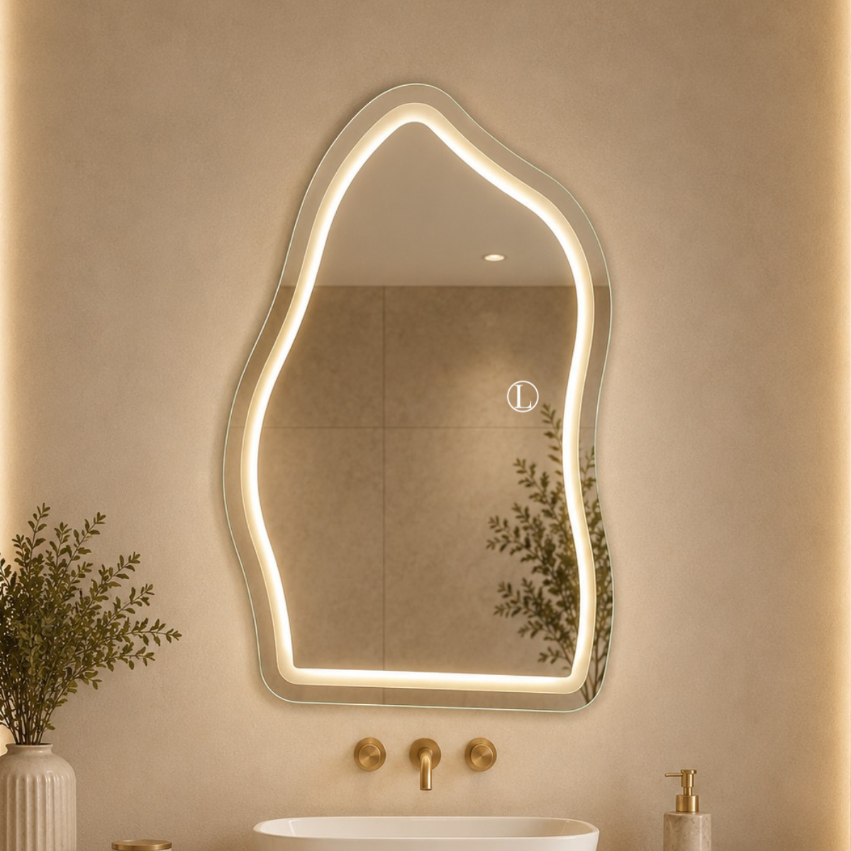 Espelho Orgânico Magnus 90x60cm Com Led Jateado de 3 Tonalidades (Quente, Neutro e Frio)