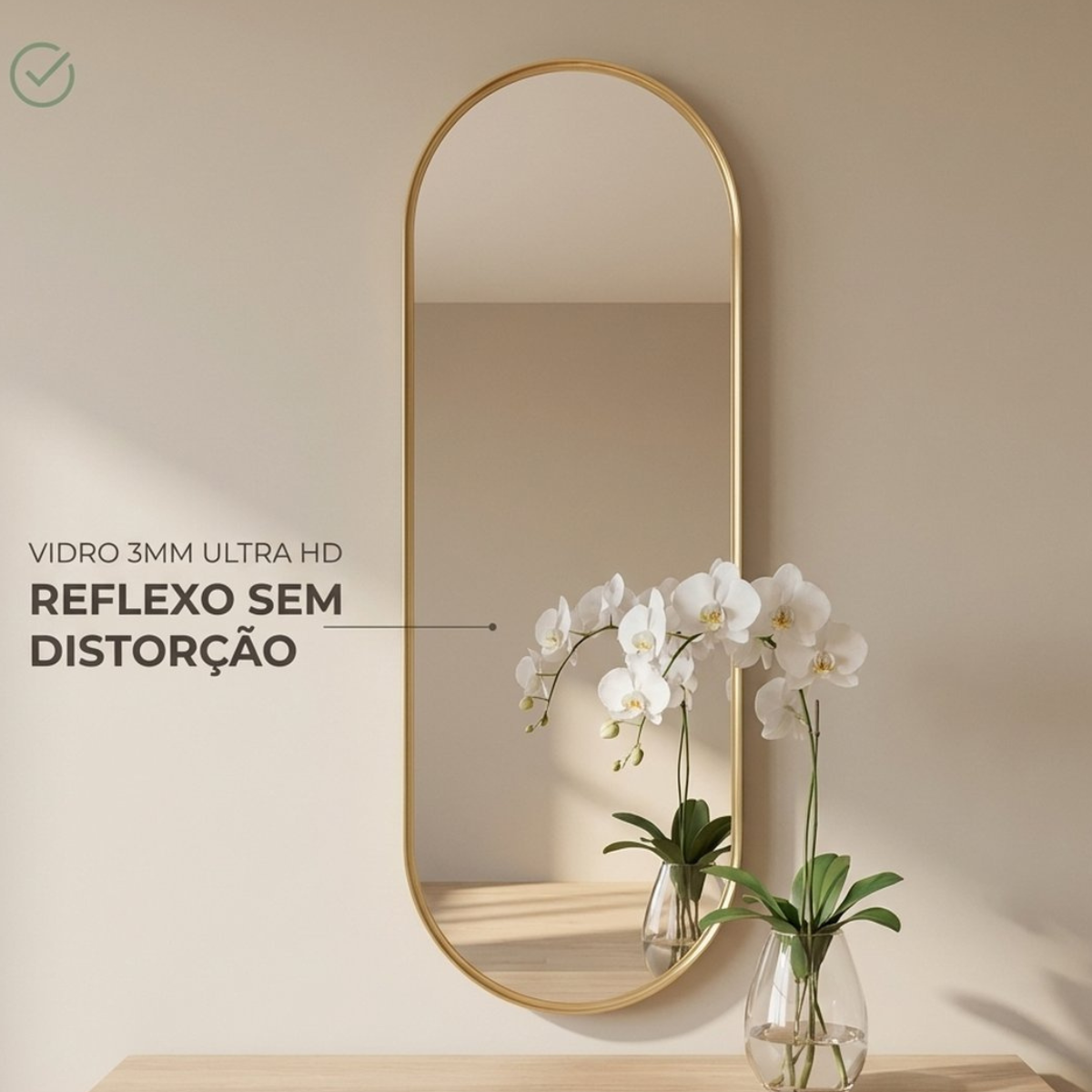 Espelho Grande Oval Corpo Inteiro 90X50cm com Moldura de Alumínio para Closet Sala Quarto Hall