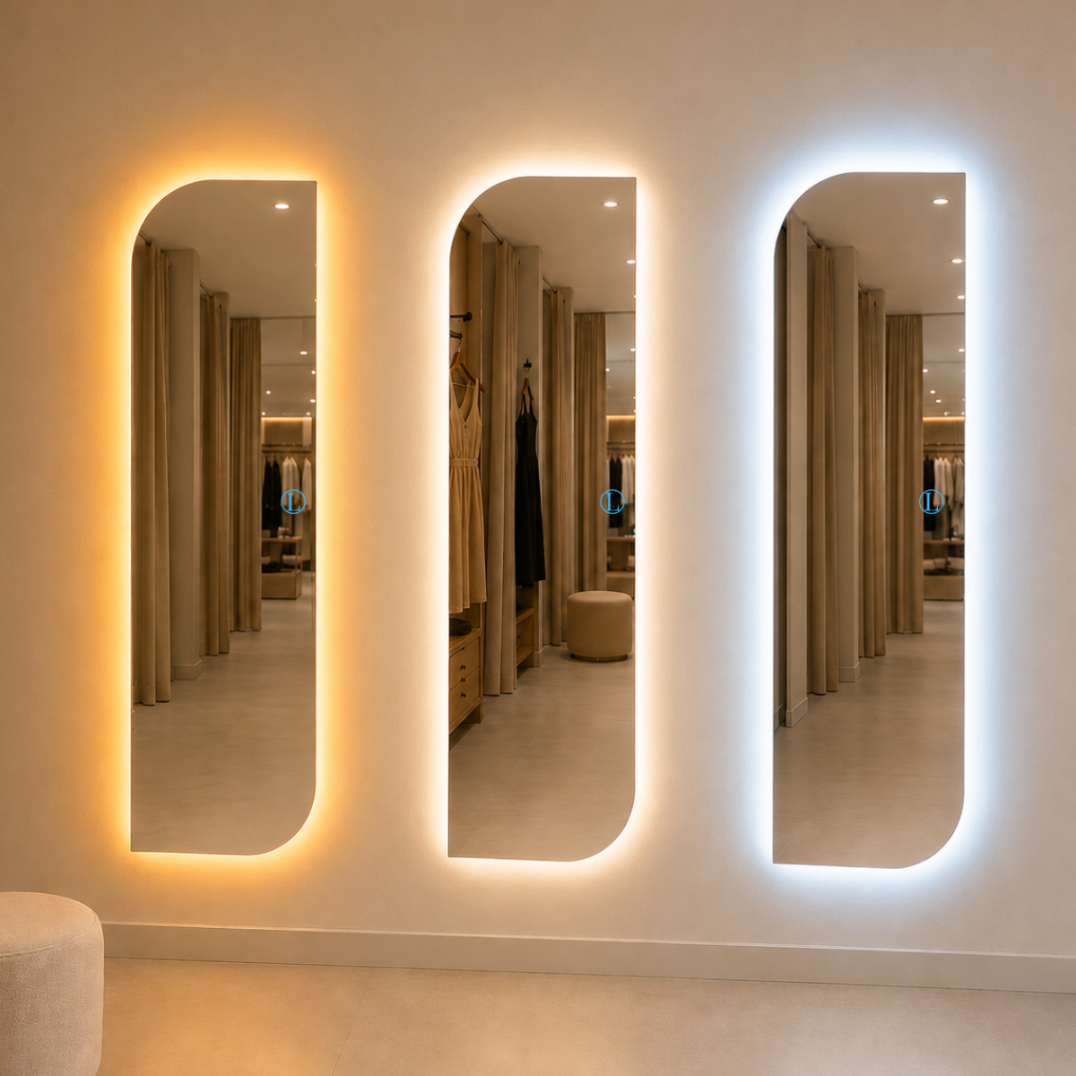 Espelho Vitta Polido 150x40cm com 3 Tonalidades de Led Jateado (Quente, Neutro e Frio)