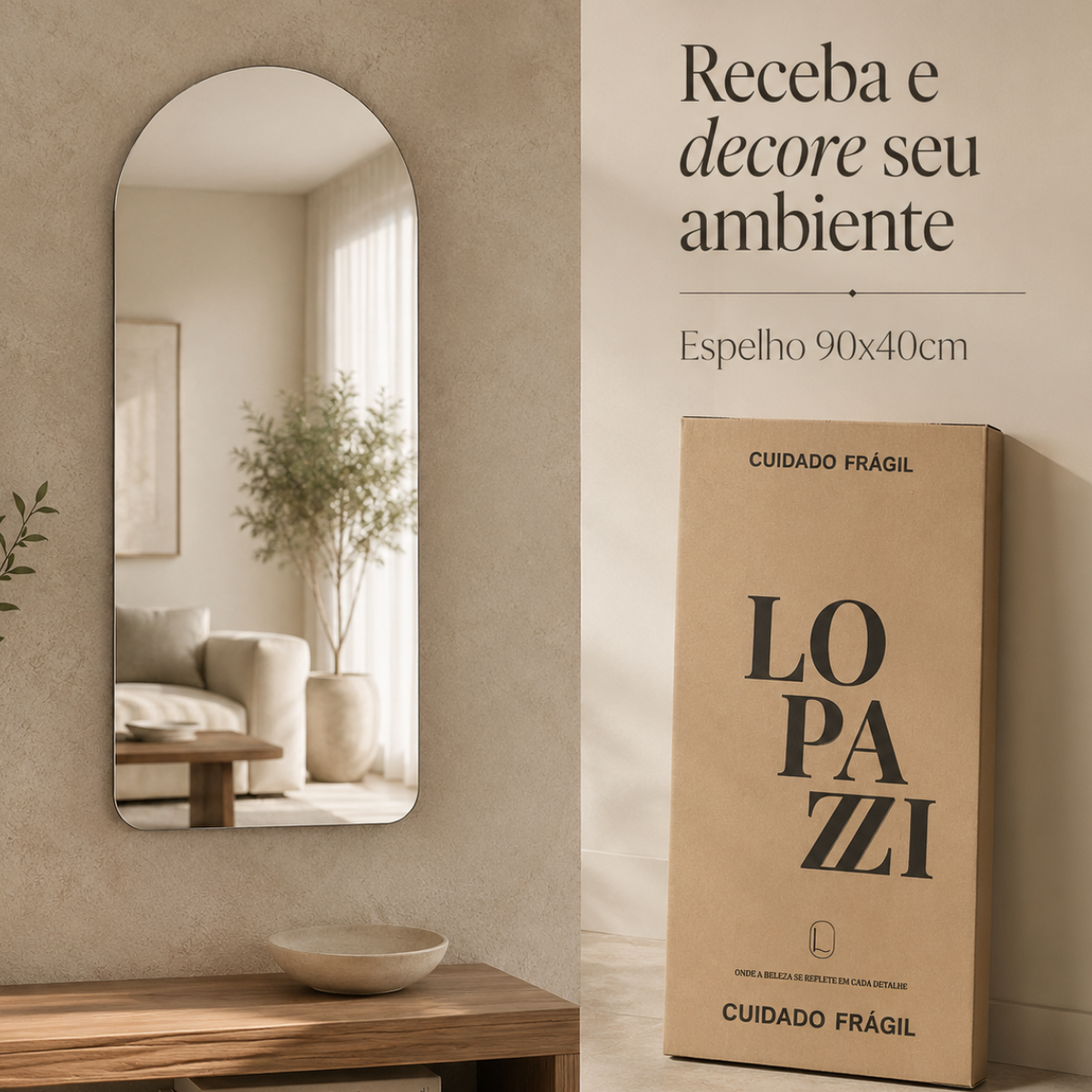 Espelho Decorativo Arcos 90x40 cm Lapidado Lopazzi Sem Moldura