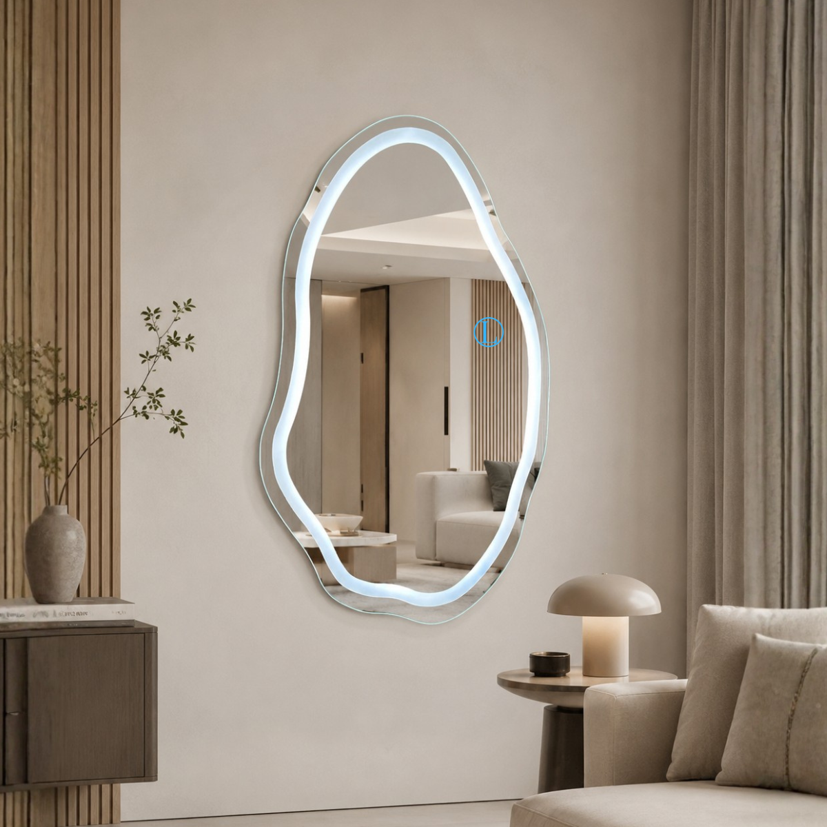 Espelho Orgânico Venus 90x60 com 3 Tonalidades de Led Jateado (Quente, Neutro e Frio)