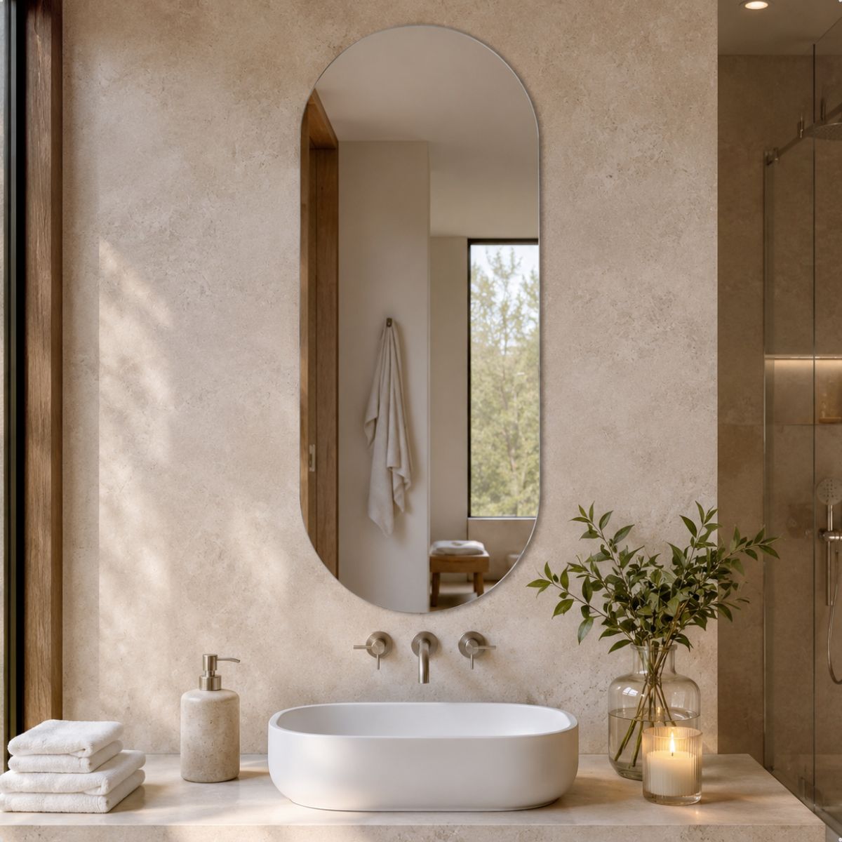 Espelho Decorativo Oval 70x50 cm Lapidado Lopazzi Sem Moldura