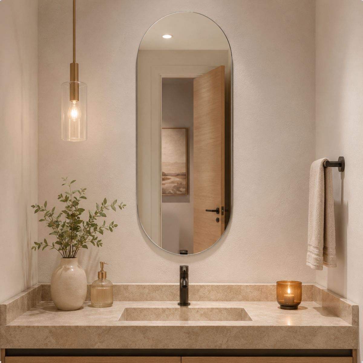 Espelho Decorativo Oval 70x50 cm Lapidado Lopazzi Sem Moldura