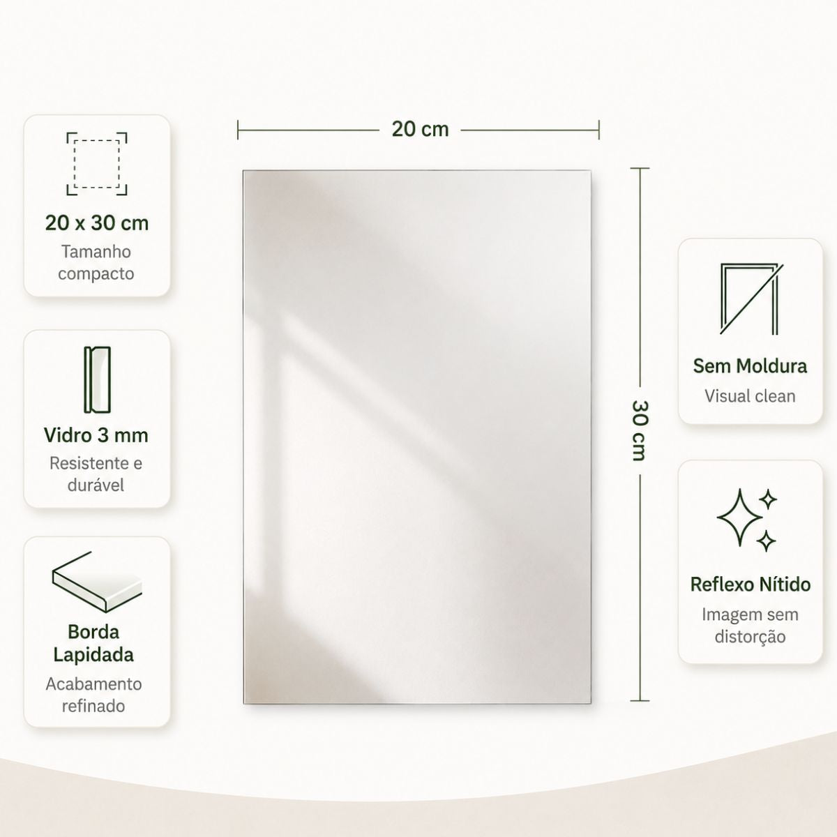 Espelho Retangular Pequeno 20x30 Lapidado Sem Moldura Decorativo