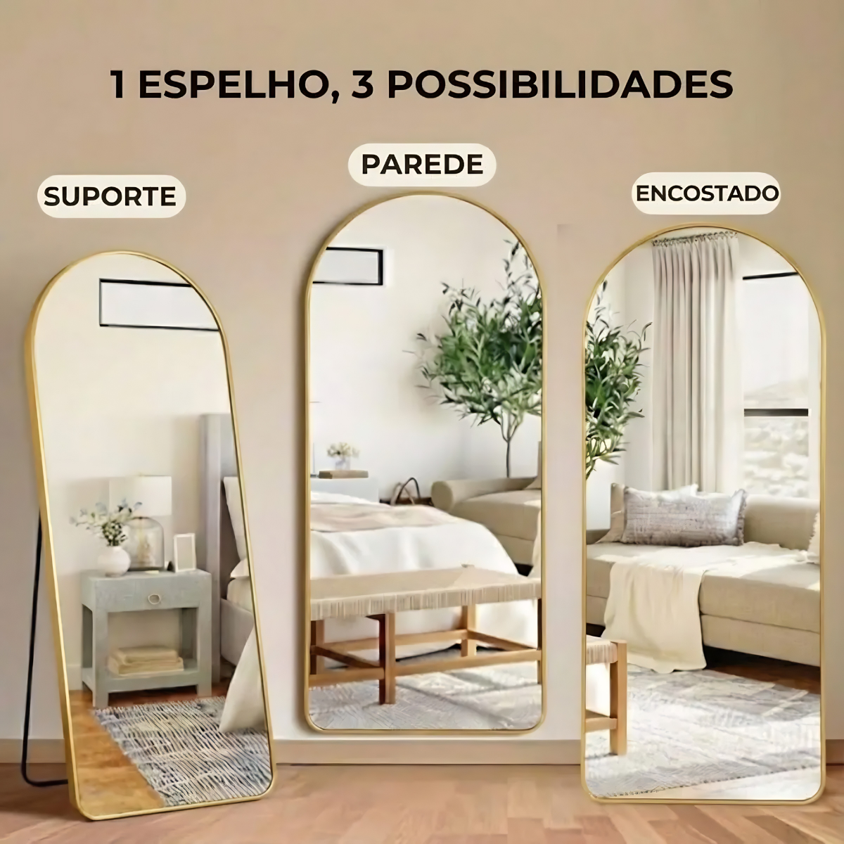Espelho Decorativo Arcos Base Reta com Moldura 150x50cm
