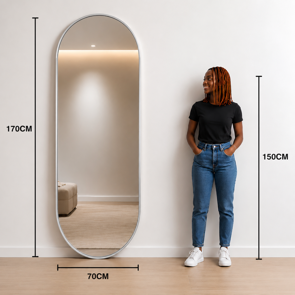 Espelho Decorativo Oval com Moldura 170x70cm