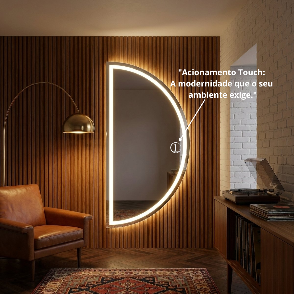 Espelho Meia Lua Polido Com Led Jateado 170x70 3 Tonalidades de Led (Quente, Neutro e Frio)