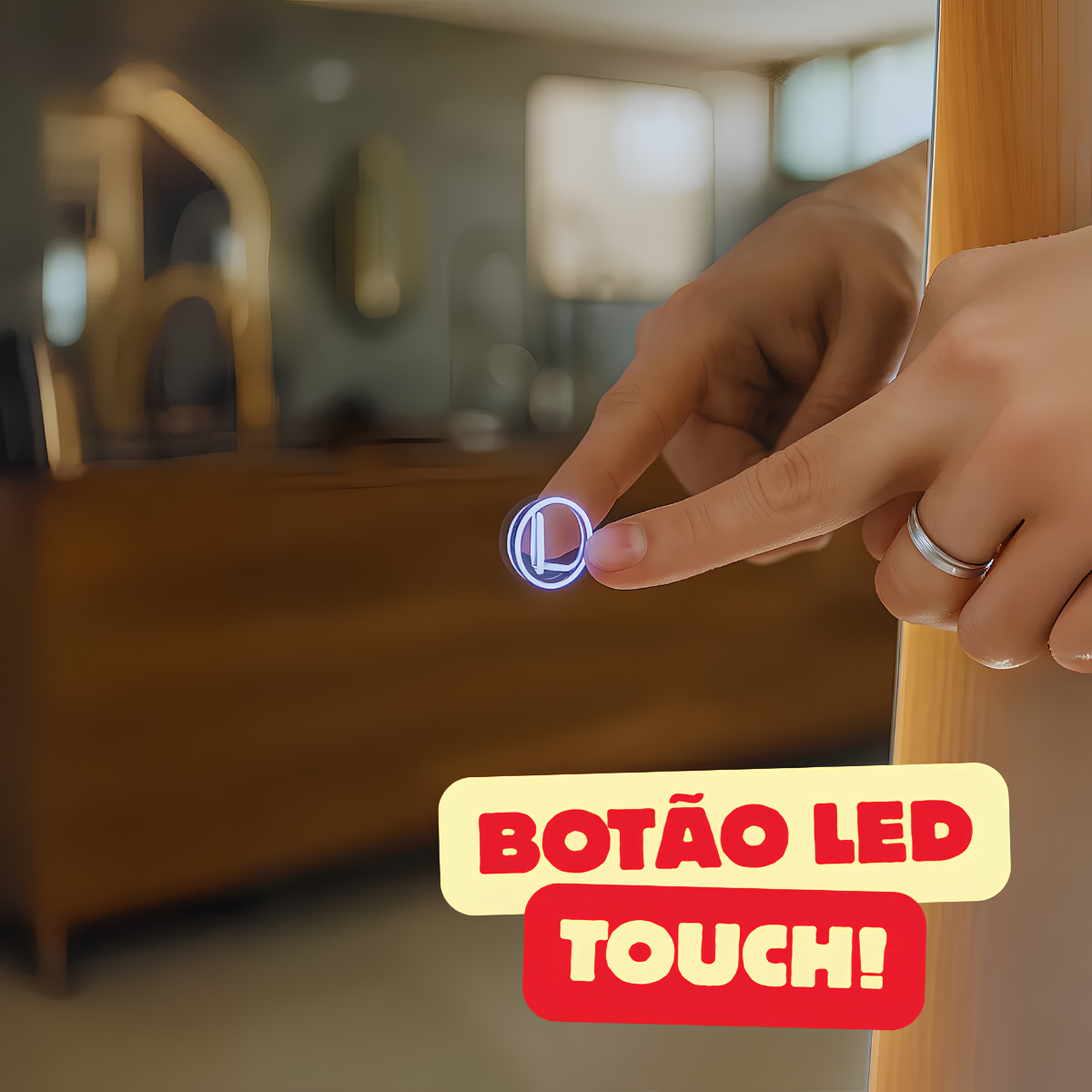 Espelho Temperado Lopazzi Arcos Base Reta 170X70cm com Suporte de Chão + LED 3 Intensidades Jateado Quarto Sala Hall Provador